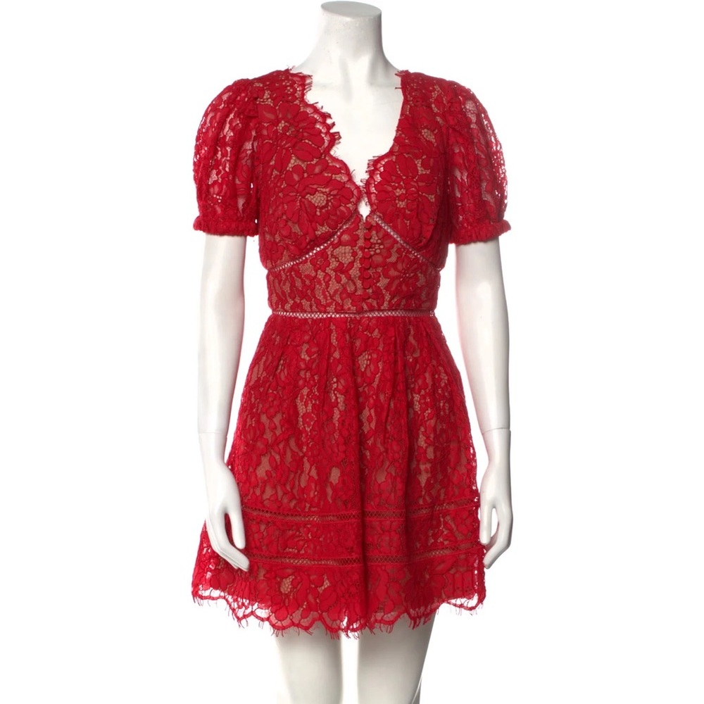 Self-Portrait Find Cord Lace Red Mini Dress 4